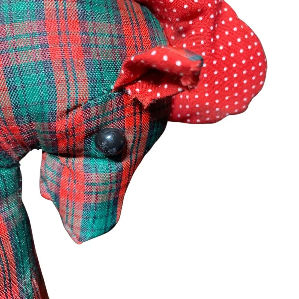 Vintage Handmade Red Green Plaid Rocking Horse Plush Christmas Holiday Stuffed